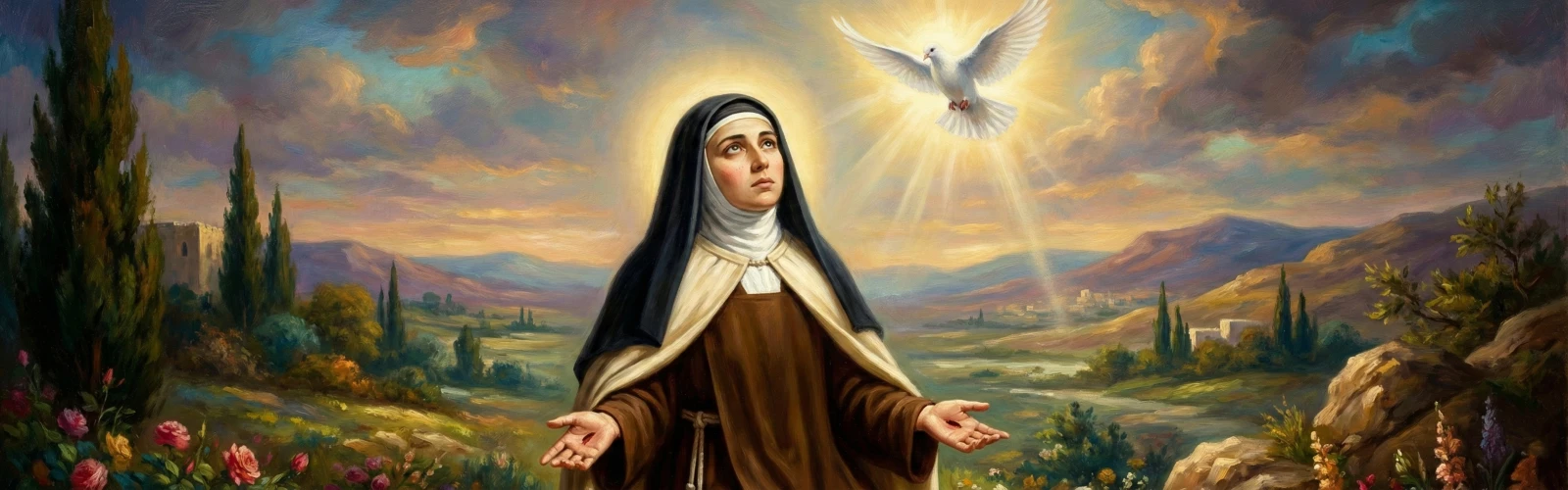 Święta Maria od Jezusa Ukrzyżowanego Mała Arabka i gołębica symbolizująca Ducha Świętego