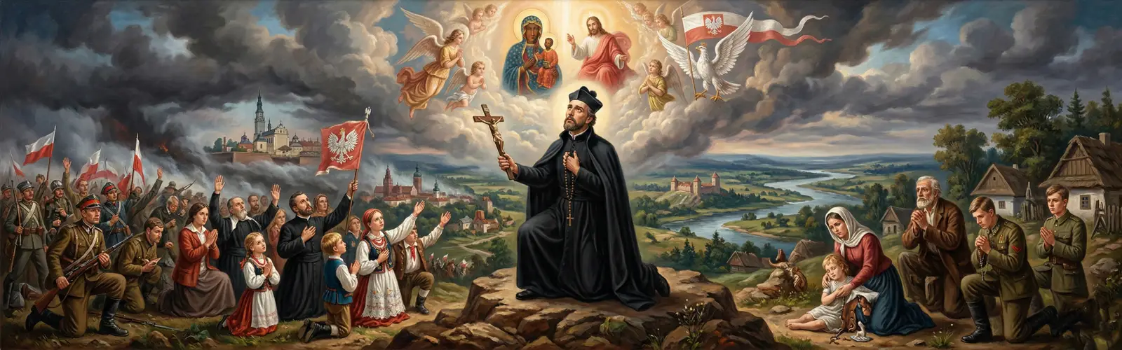 Wizerunek Świętego Andrzeja Boboli, Patrona Polski, jako orędownika w trudnych sprawach osobistych i narodowych.