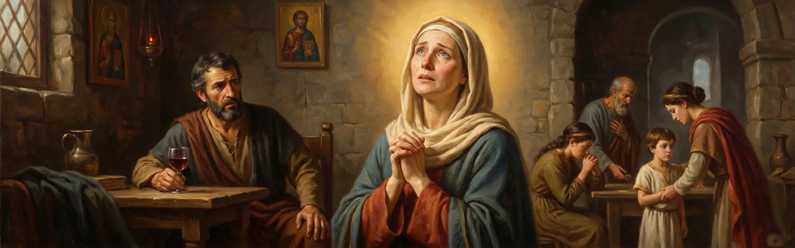 Święta Monika modląca się o nawrócenie męża i zgodę w rodzinie