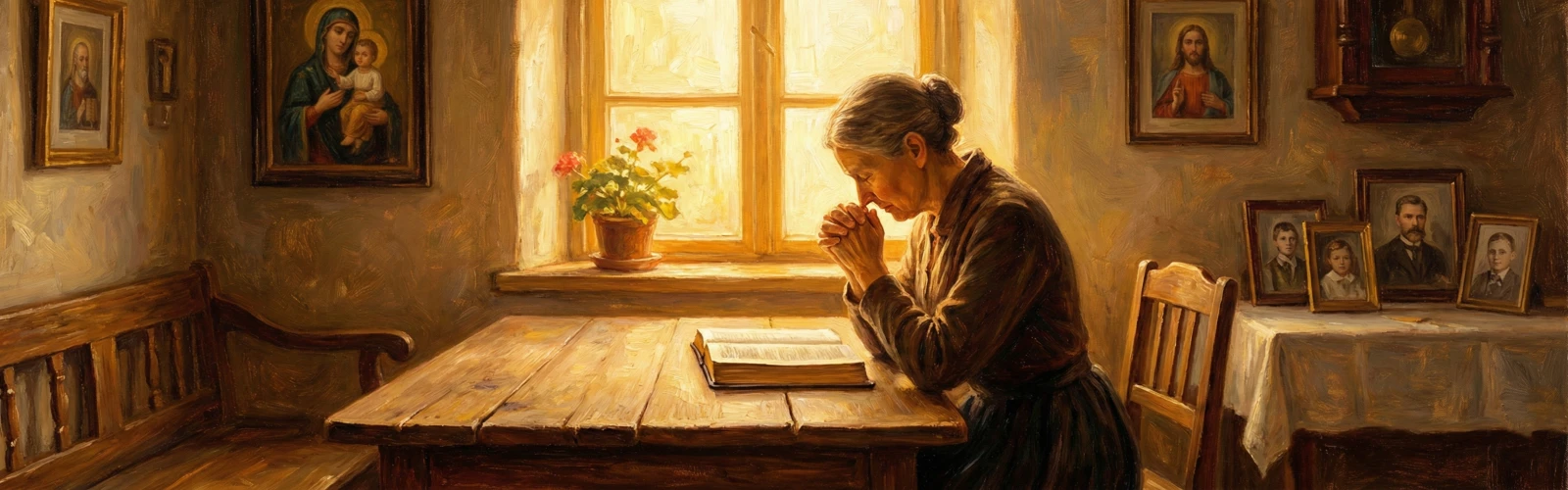 Osoba modląca się w ciszy o naprawienie relacji rodzinnych, otwarta Biblia.
