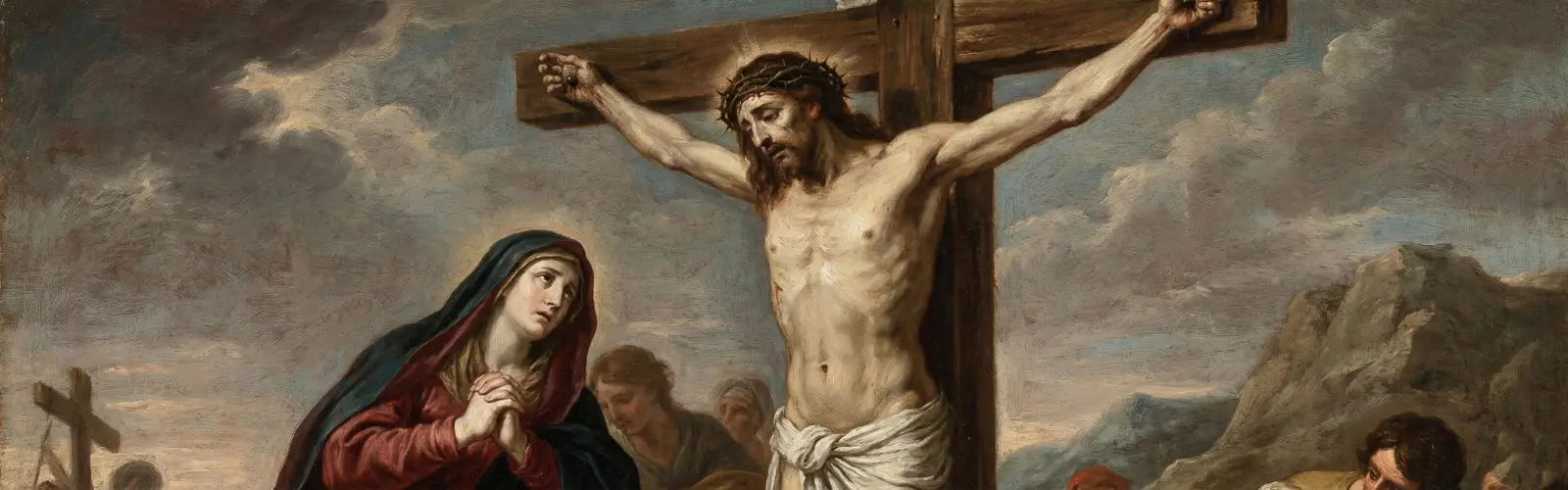 Ukrzyżowany Jezus Chrystus i Matka Boska Bolesna pod krzyżem.