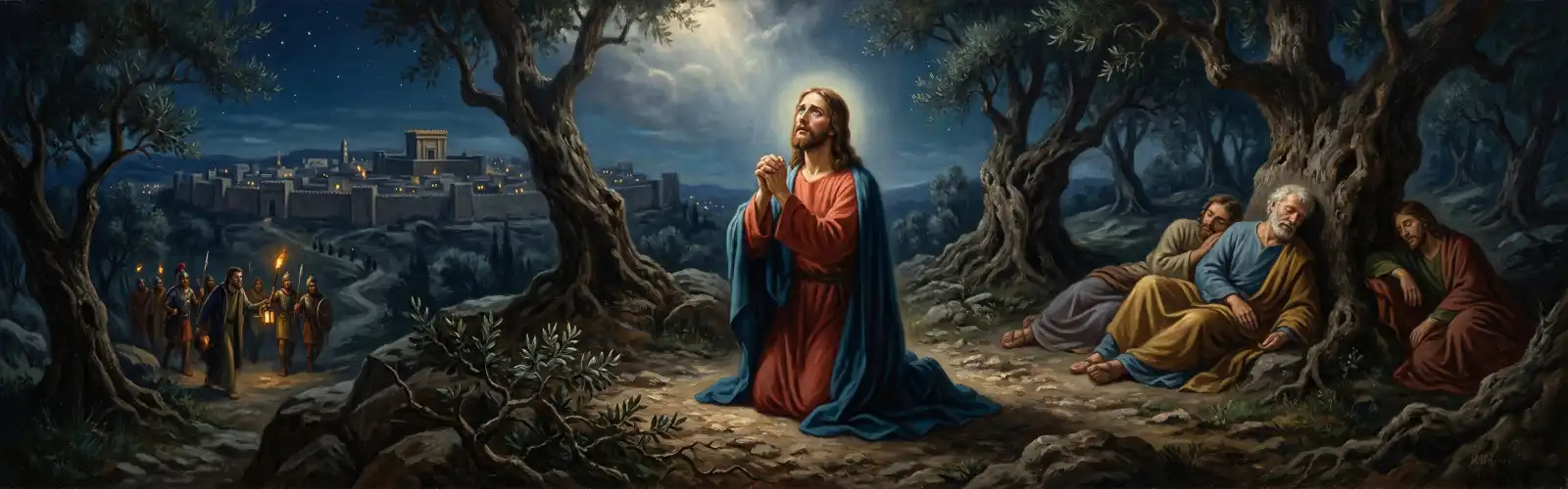 Jezus modlący się w ogrodzie oliwnym, obraz do modlitwy Modlitwa w Ogrójcu