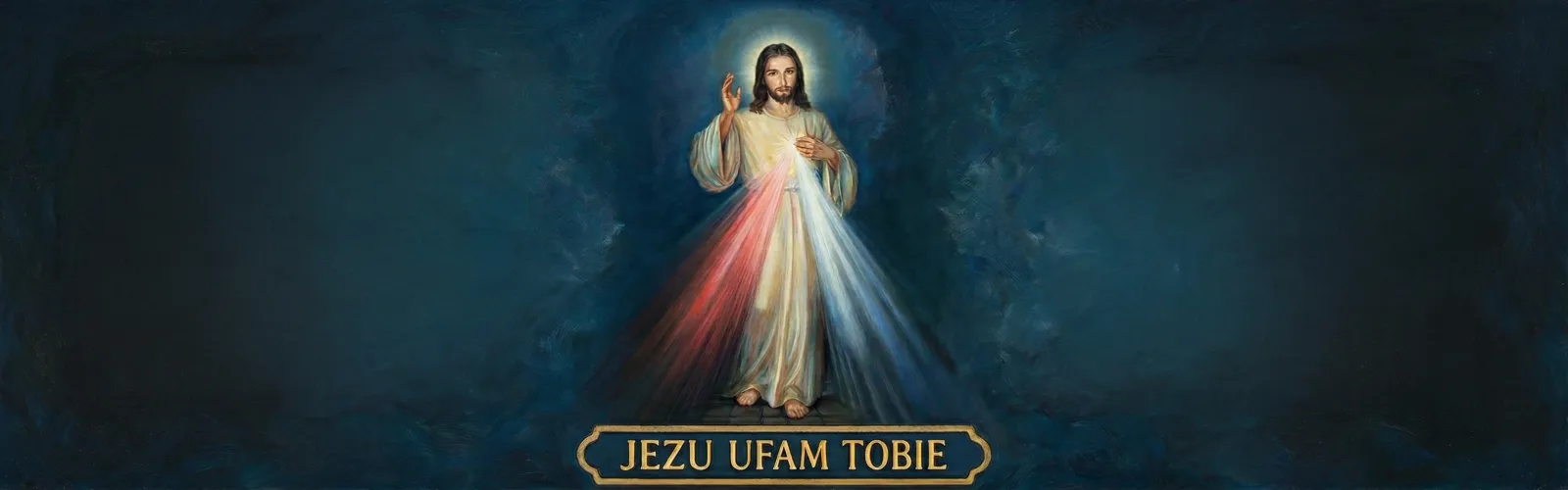 Obraz Jezusa Miłosiernego z napisem Jezu ufam Tobie.