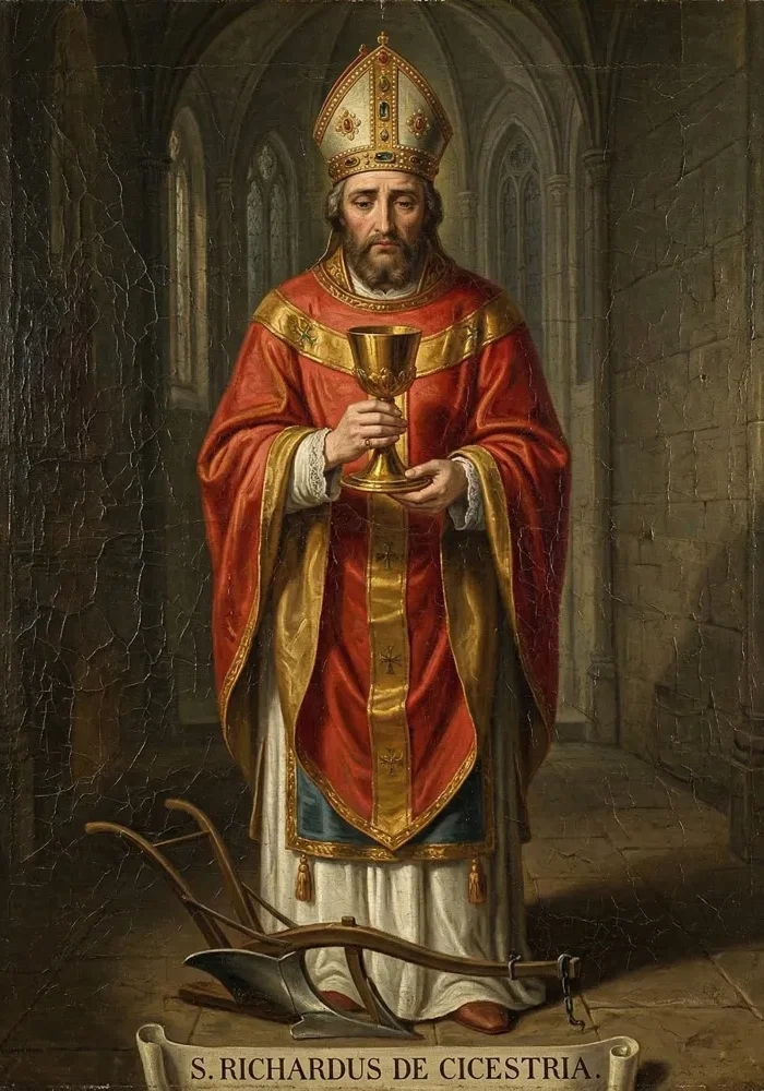 Święty Ryszard z Chichester trzymający kielich mszalny.